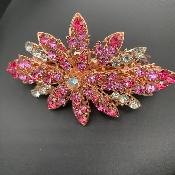 Little Studs Accessories - Gorgeous Sparkly Pink and White Rhinestone Encrusted Snap Barrette Hair Clip